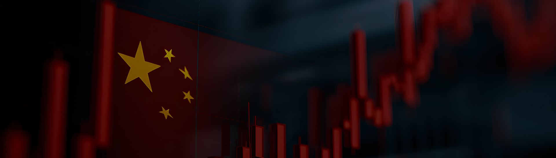 China flag with financial chart overlay